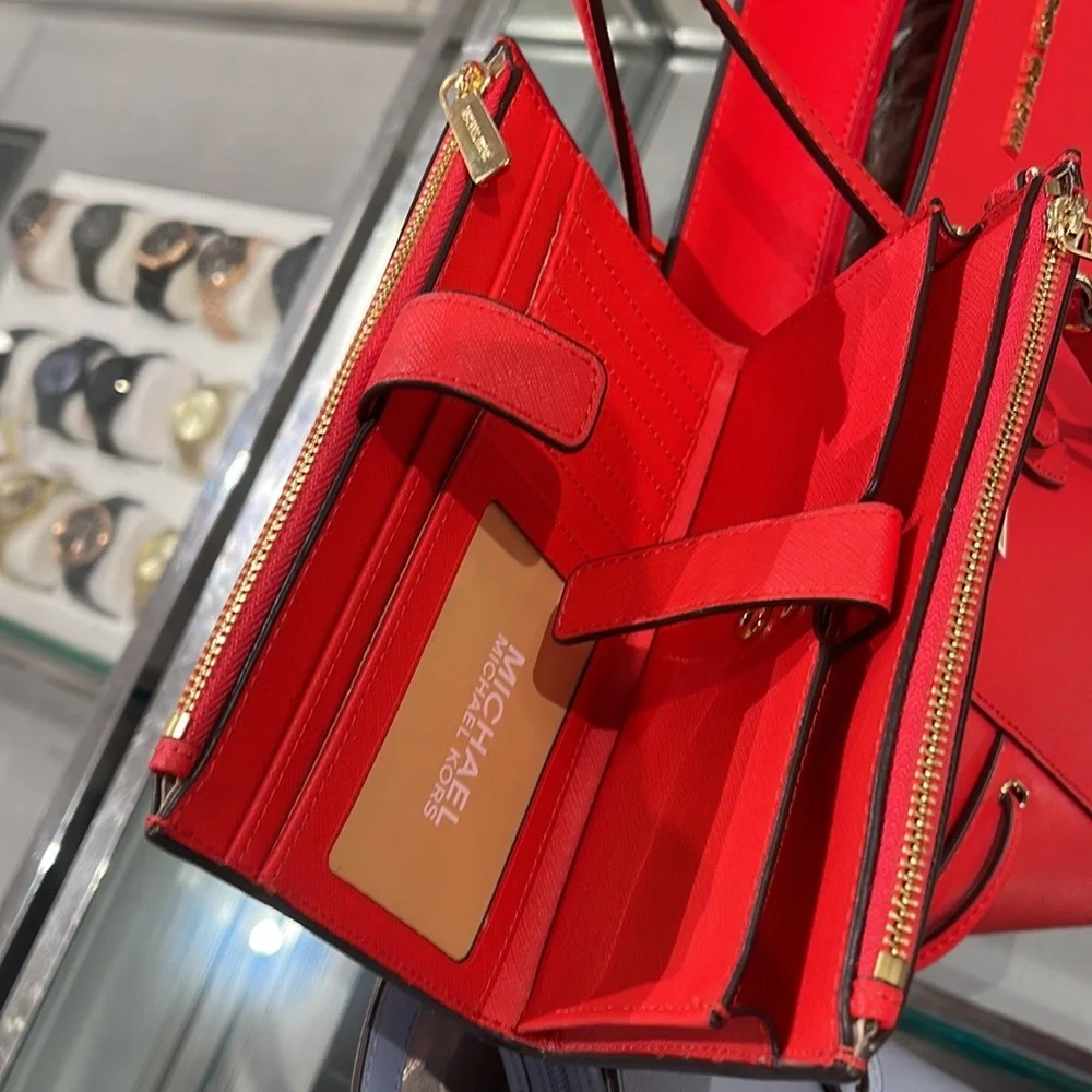 Michael Kors Jet Set Travel Large Double Zip Leather Wristlet phone holder NWT - Picture 7 of 16